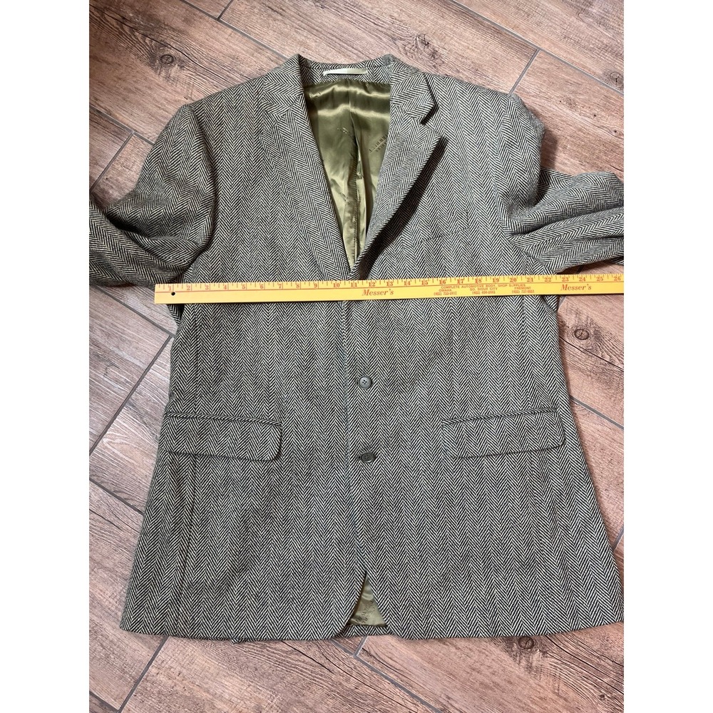 Charles Tyrwhitt Green‎ Herringbone Wool/Cashmere Blend Suit Jacket Size 44L - Picture 7 of 8